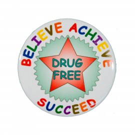 2" Stock Celluloid "Believe Achieve Succeed" Button with Logo  2" Stock Celluloid "Believe Achieve Succeed" Button with Logo