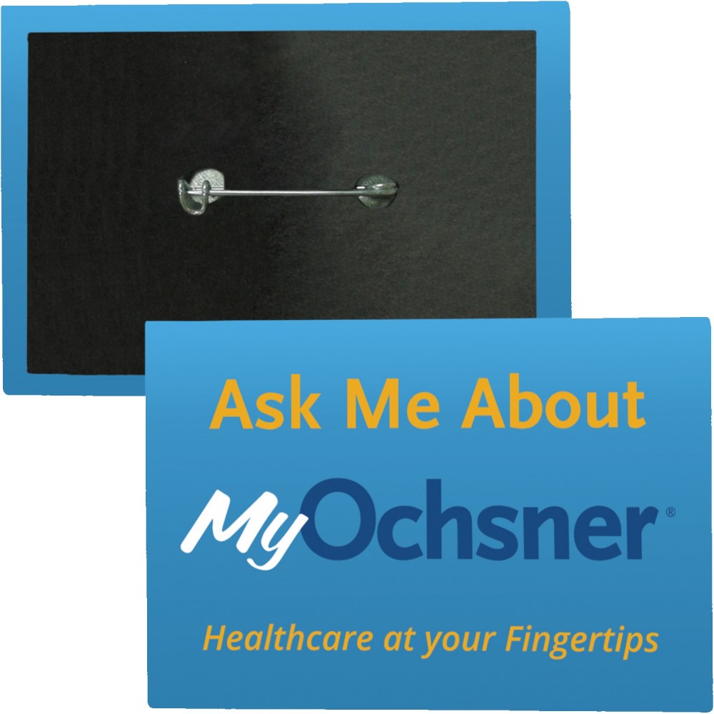 Custom Imprinted 2" x 3" Rectangle Safety Pin Button Custom Imprinted 2" x 3" Rectangle Safety Pin Button
