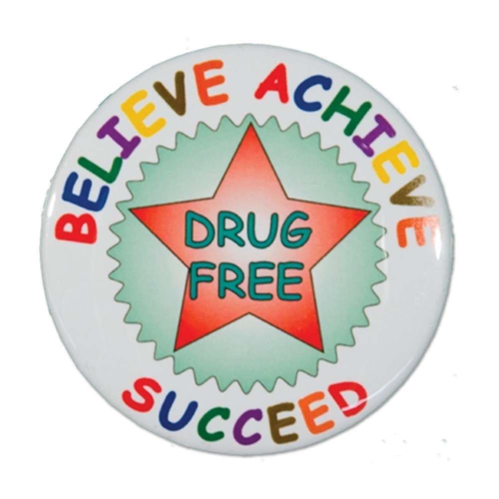 1" Stock Celluloid "Believe Achieve Succeed" Button with Logo