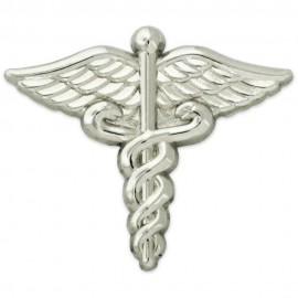 Logo Printed Caduceus Lapel Pin - Silver