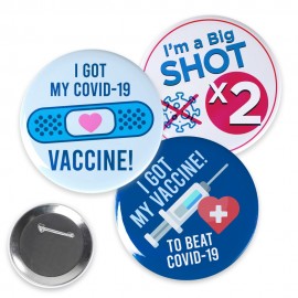 Logo Printed 1.75" Circle Celluloid COVID Vaccine Buttons
