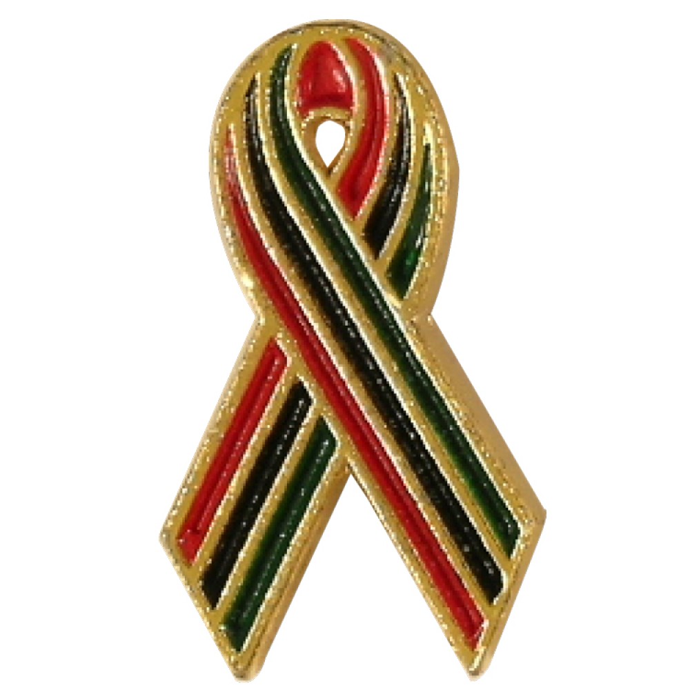Logo Printed African American AIDS Awareness Ribbon Lapel Pin