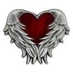 Custom Imprinted Heart with Angel Wings Pin - Antique Nickel