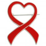 Red Heart Ribbon Brooch Logo Printed