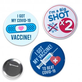 Branded 1.5" Circle Celluloid COVID Vaccine Buttons