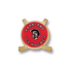 Custom Imprinted Circle w/ Double Hockey Sticks Printed Stock Lapel Pin  Custom Imprinted Circle w/ Double Hockey Sticks Printed Stock Lapel Pin