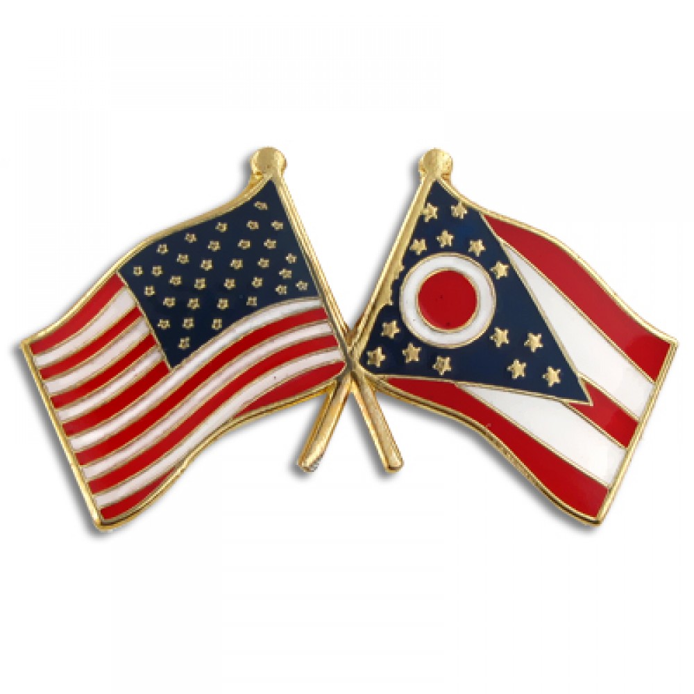 Ohio & USA Crossed Flag Pin with Logo