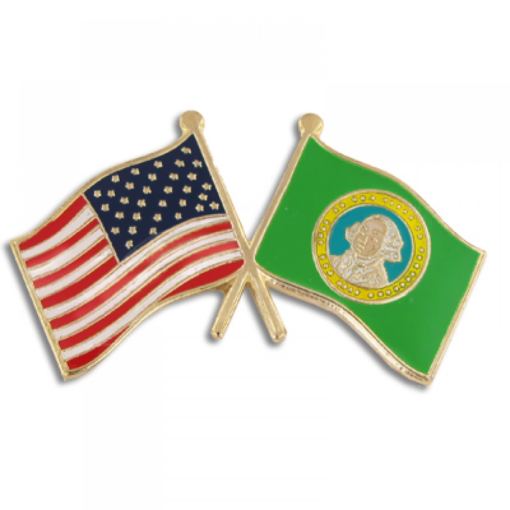 Washington & USA Crossed Flag Pin with Logo Washington & USA Crossed Flag Pin with Logo