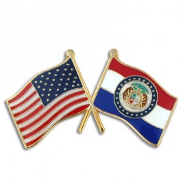 Customized Missouri & USA Crossed Flag Pin