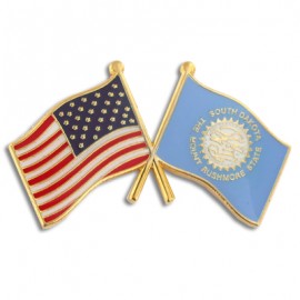 South Dakota & USA Crossed Flag Pin with Logo  South Dakota & USA Crossed Flag Pin with Logo