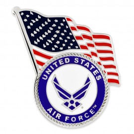 Personalized Officially Licensed U.S. Air Force Emblem & USA Flag Pin