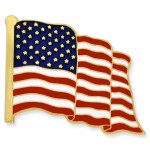 Waving American Flag Gold Pin - Made in the U.S.A. with Logo