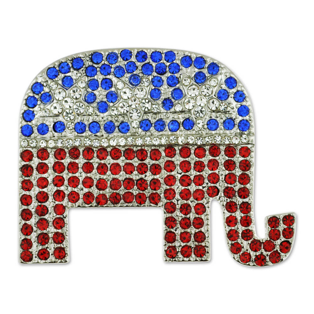 Rhinestone Republican Elephant Pin with Logo