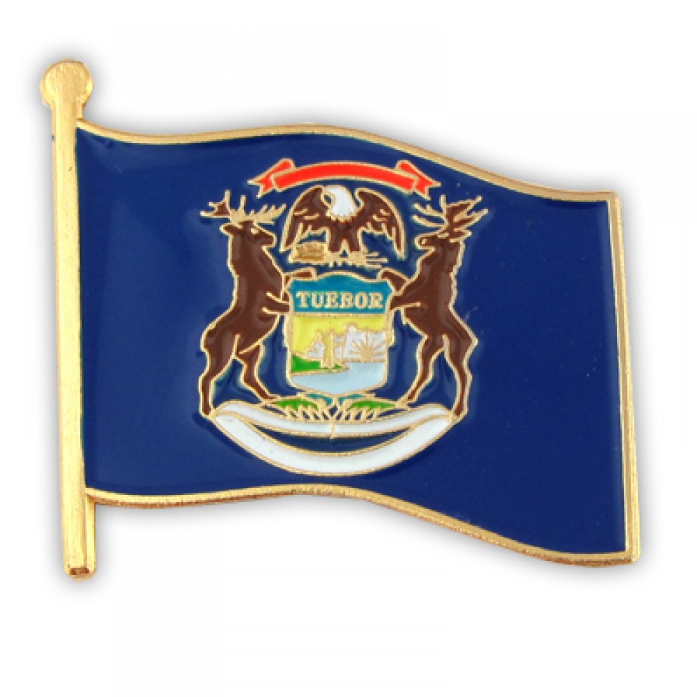 Michigan State Flag Pin with Logo