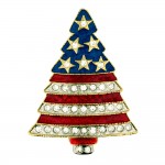 Rhinestone Patriotic Christmas Tree Pin with Logo