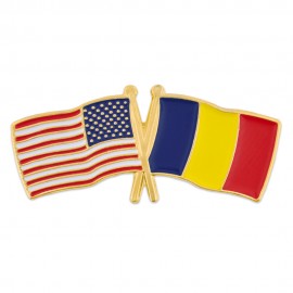 USA & Romania Flag Pin with Logo