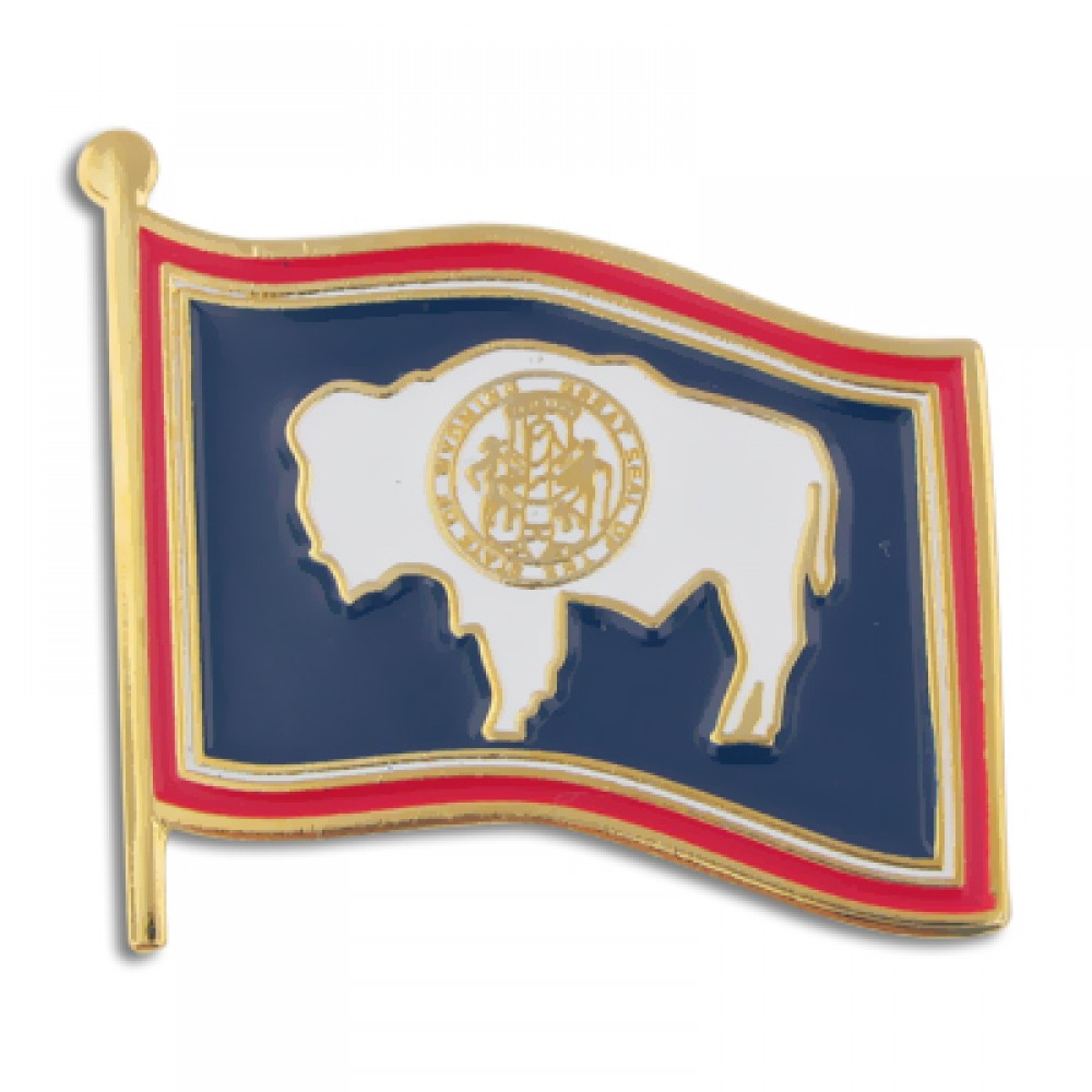 Wyoming State Flag Pin with Logo