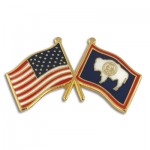Wyoming & USA Crossed Flag Pin with Logo