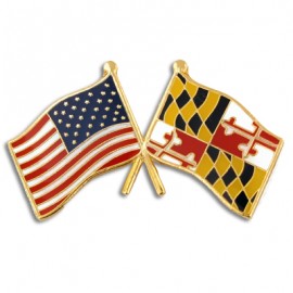 Maryland & USA Crossed Flag Pin with Logo