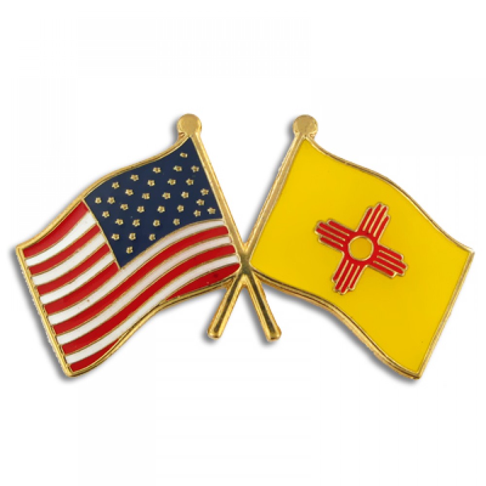New Mexico & USA Crossed Flag Pin with Logo