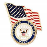 Officially Licensed U.S. Navy Emblem & USA Flag Pin with Logo