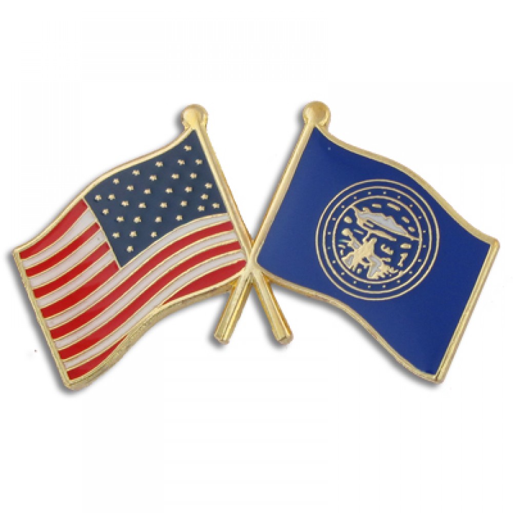 Personalized Nebraska & USA Crossed Flag Pin