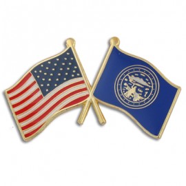 Personalized Nebraska & USA Crossed Flag Pin