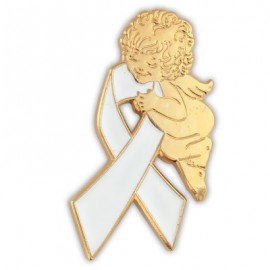 White Ribbon Angel Pin with Logo