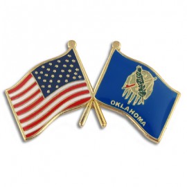 Oklahoma & USA Crossed Flag Pin with Logo