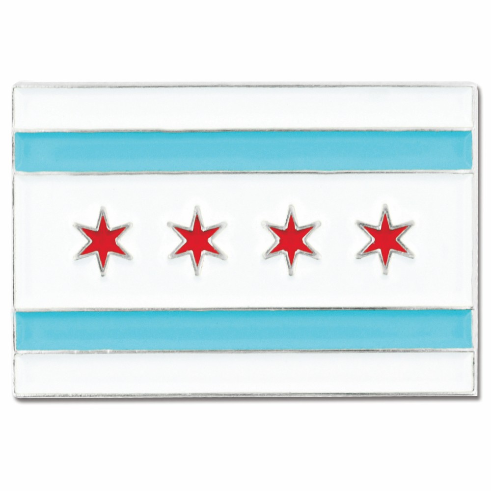 Rectangle Chicago Flag Pin with Logo