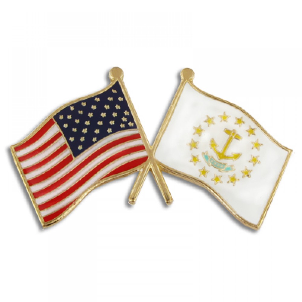 Logo Branded Rhode Island & USA Crossed Flag Pin