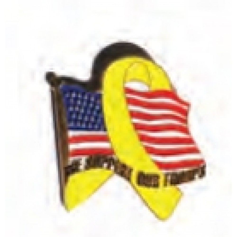 Supports Our Troops American Ribbon Pin with Logo Supports Our Troops American Ribbon Pin with Logo