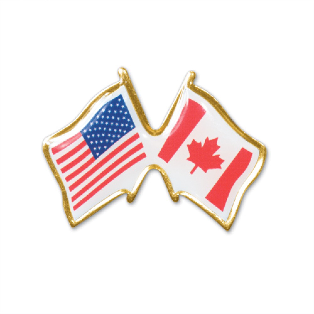 Double Waving Flags Printed Stock Lapel Pin with Logo