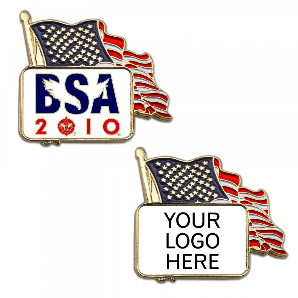 American Flag Enamel Lapel Pin w/ Custom Logo with Logo