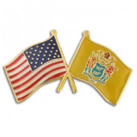 New Jersey & USA Crossed Flag Pin with Logo