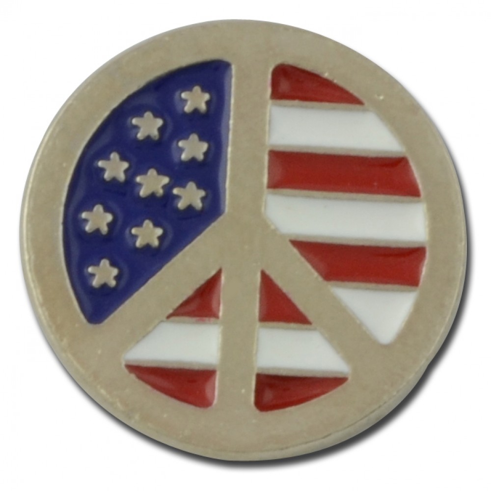 Peace Symbol w/American Flag Lapel Pin with Logo