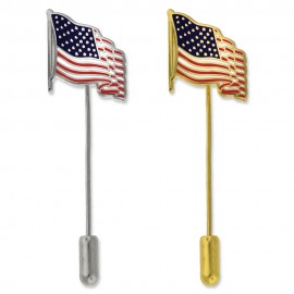 Waving American Flag Stick Pin - Gold or Silver with Logo