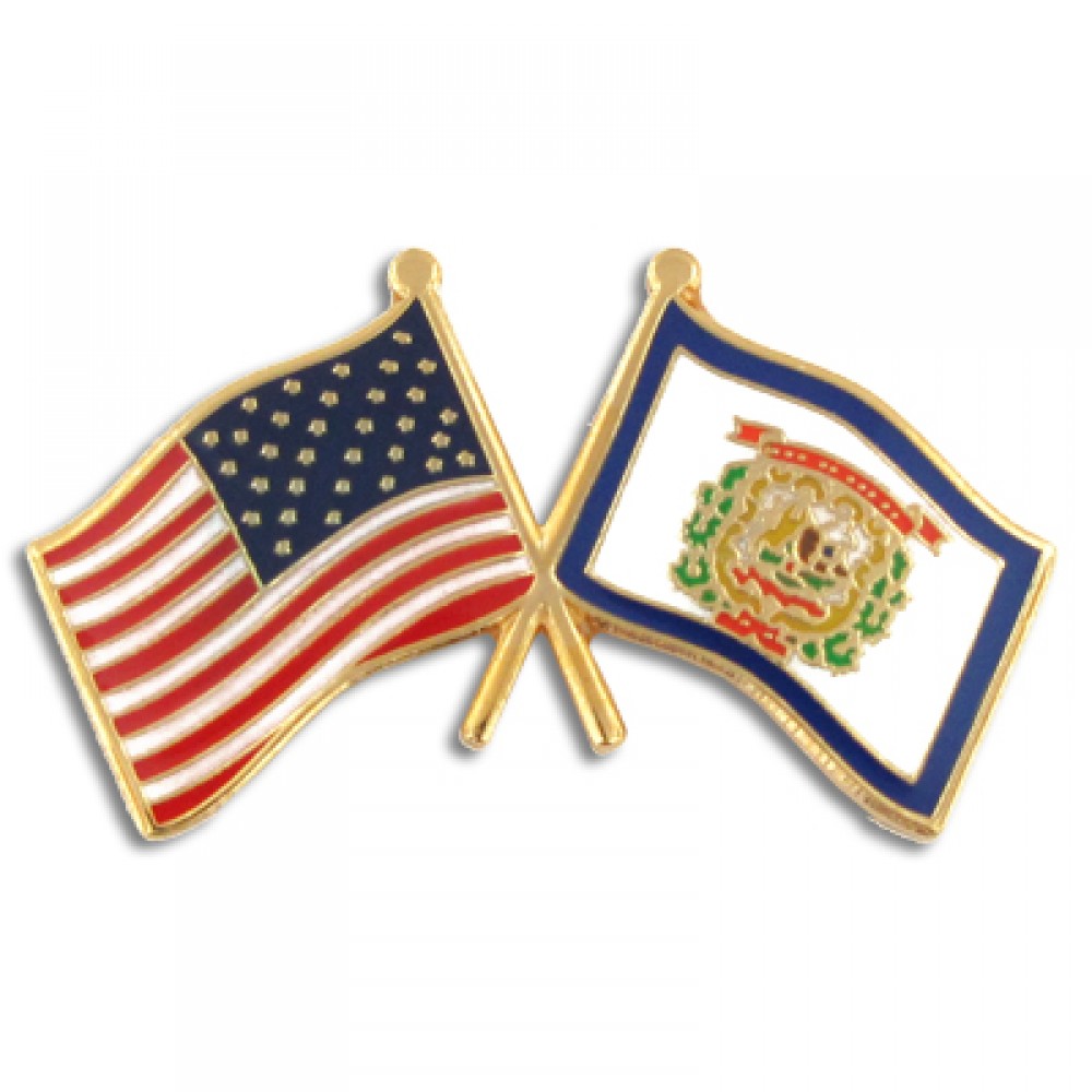 Customized West Virginia & USA Crossed Flag Pin