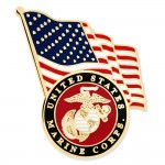 Officially Licensed U.S.M.C. Emblem & USA Flag Pin with Logo