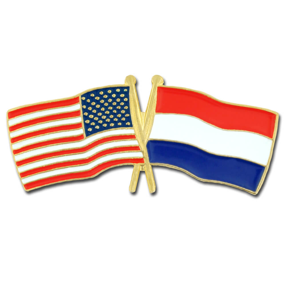 USA & Netherlands Flag Pin with Logo