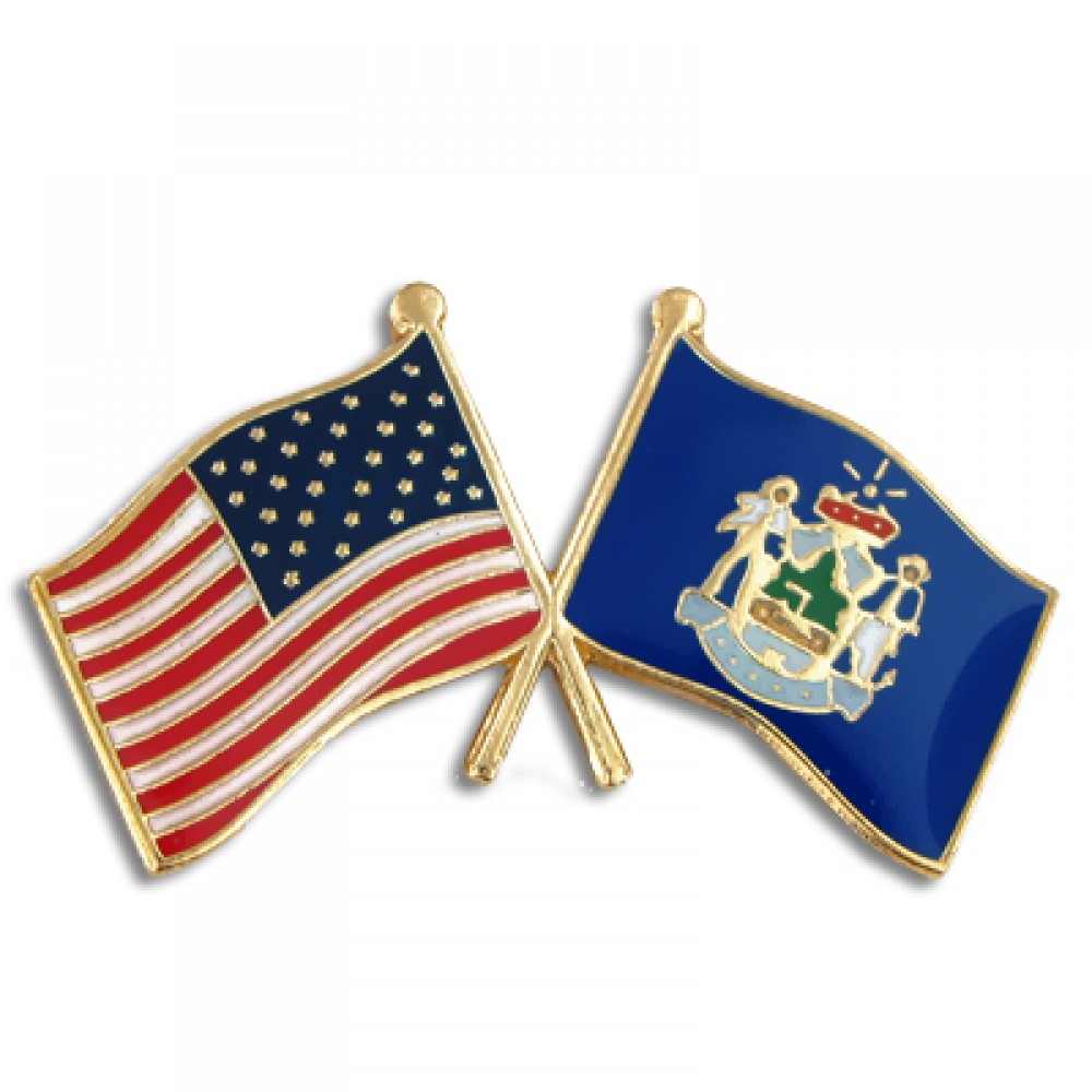 Promotional Maine & USA Crossed Flag Pin