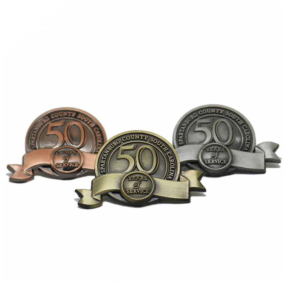 Custom Shape Diestruck Antiqued Lapel Pin 1 1/2" with Logo Custom Shape Diestruck Antiqued Lapel Pin 1 1/2" with Logo