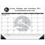 Branded 22" x 17"- 13 month desk calendar one color form one/color art with Leatherette corners.