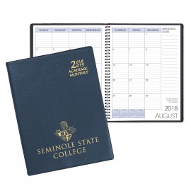 Logo Printed Academic Wire Bound Monthly Desk Planner w/ Continental Vinyl Cover