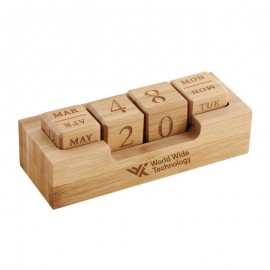 Wooden Perpetual Block Calendar for Desk with Logo