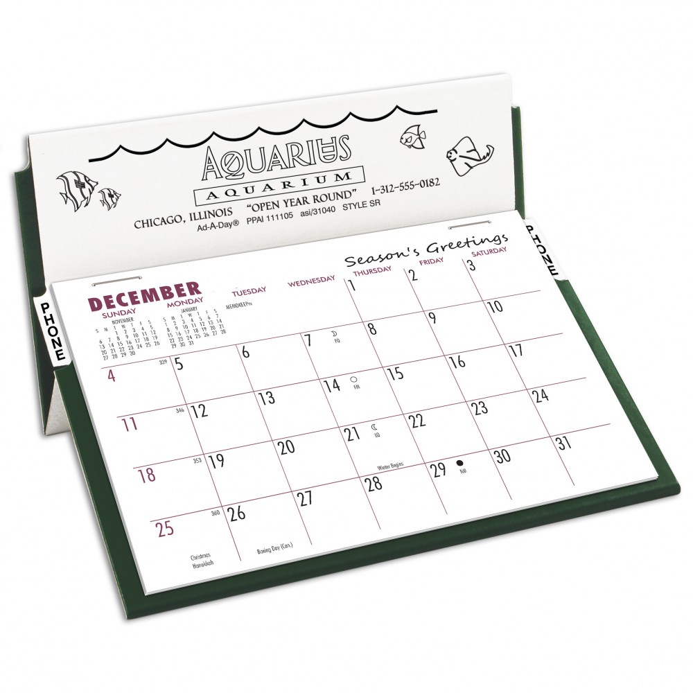 Custom Imprinted SR Rite-A-Date Desk Calendar, White/Forest Green
