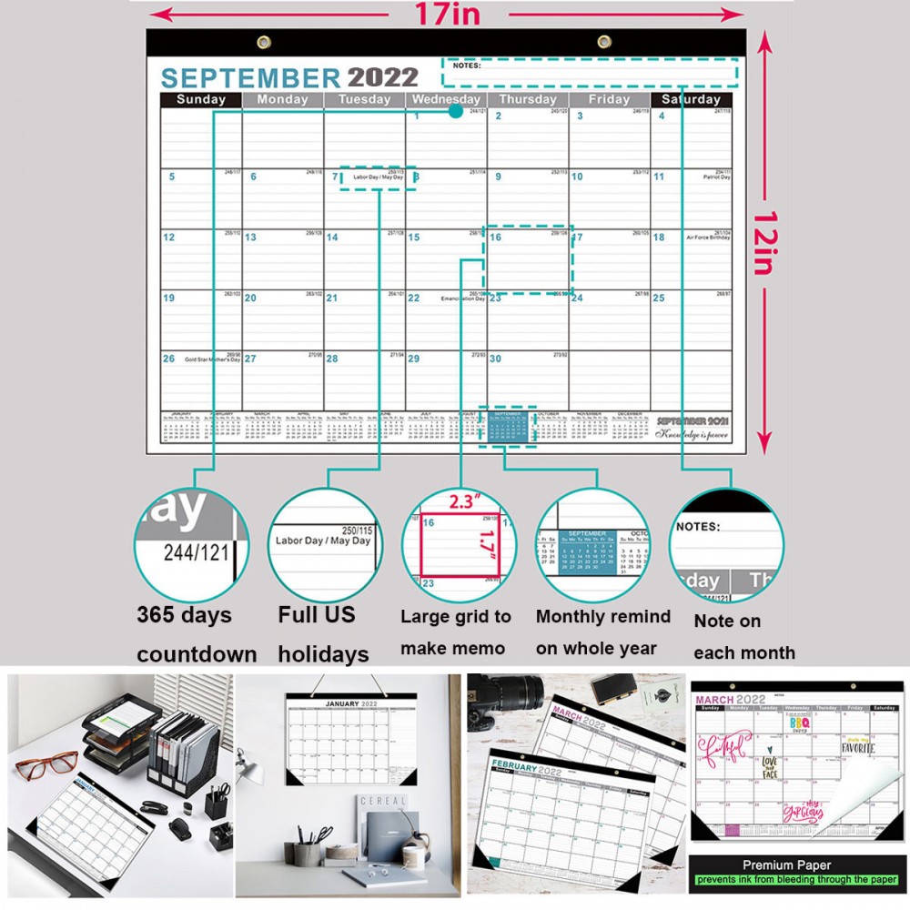 2022 Wall Calendar Or Monthly Desk Pad Or Wall Planner Large Size 17"x12" In Stock Logo Printed