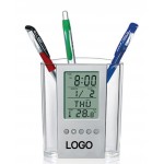 Transparent Electronic Clock Pen Holder Custom Imprinted