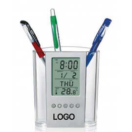Transparent Electronic Clock Pen Holder Custom Imprinted  Transparent Electronic Clock Pen Holder Custom Imprinted