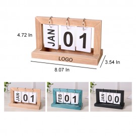 Custom Imprinted 2025 Custom Wood Portable Monthly Flipped Desk Calendar w/Date Cards 8"x4 3/4"
